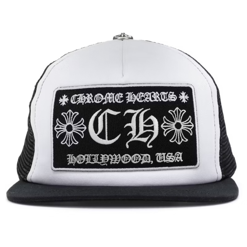 Chrome Hearts Black and White Gothic Trucker Hat